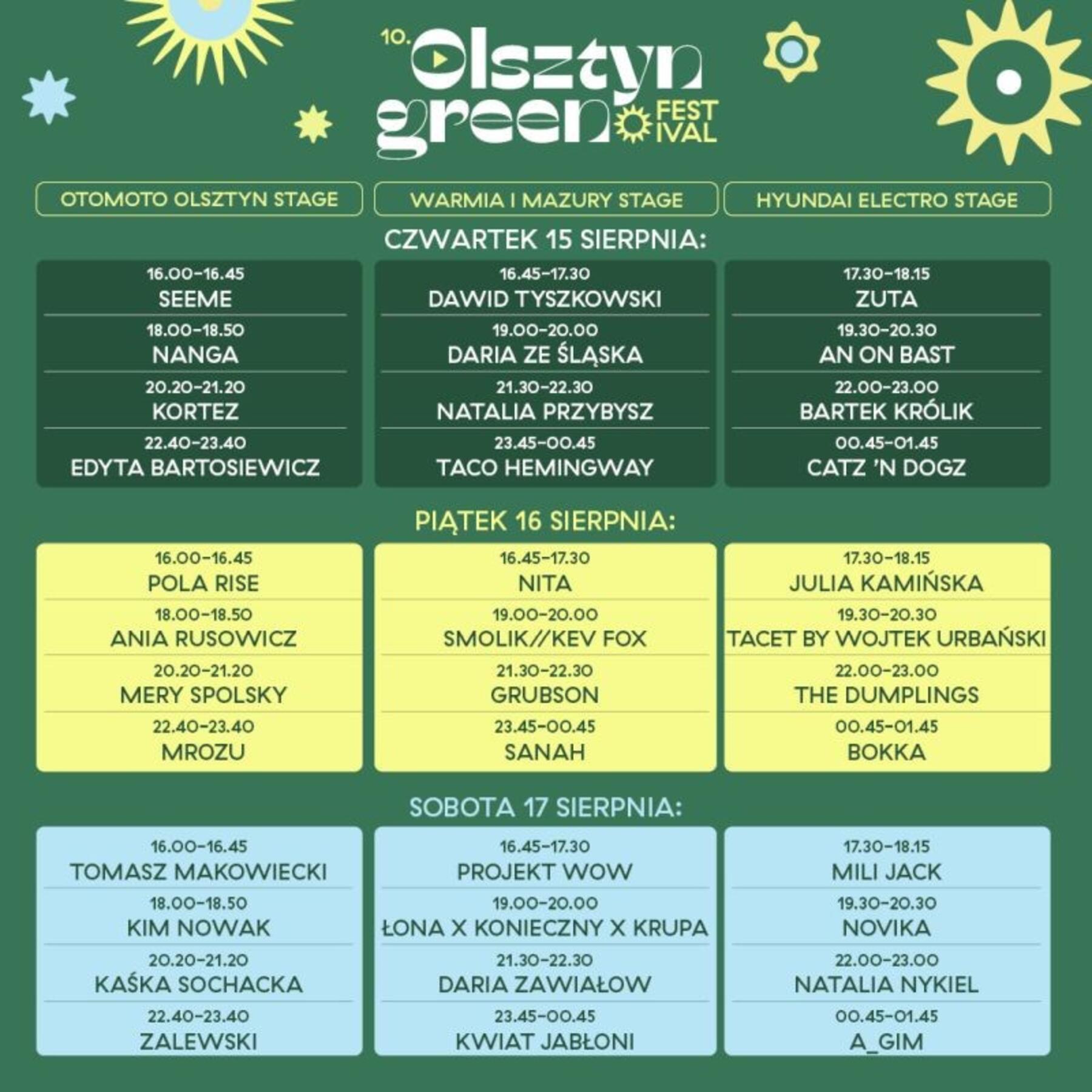 Olsztyn Green Festival 2024 line up program